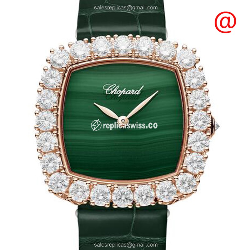 Chopard 13A386-5111 L HD Diamond Auto 18kt Rose Gold Green Dial Buckle Green Alligator